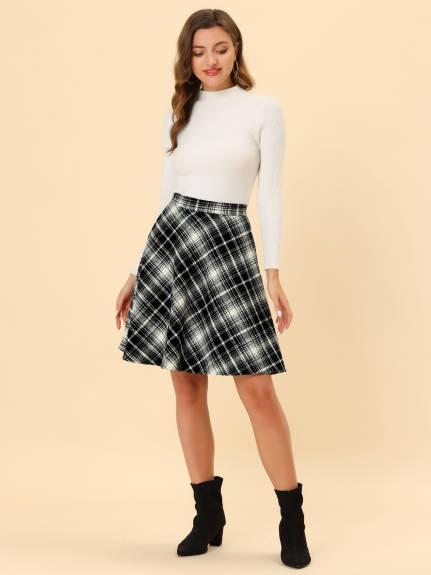 Allegra K - Plaid Tartan Knee Length A-Line Skirt