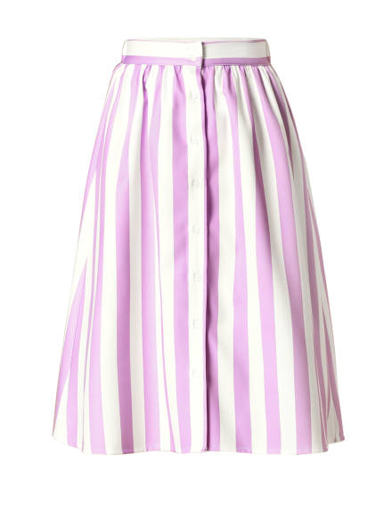 Allegra K - Button A-Line Striped Midi Skirt