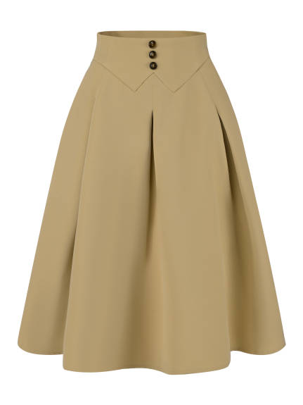 Allegra K- Button Decor High Waist A-Line Skirt