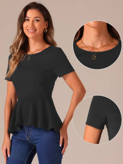 Allegra K - Short Sleeve Round Neck Peplum Blouse