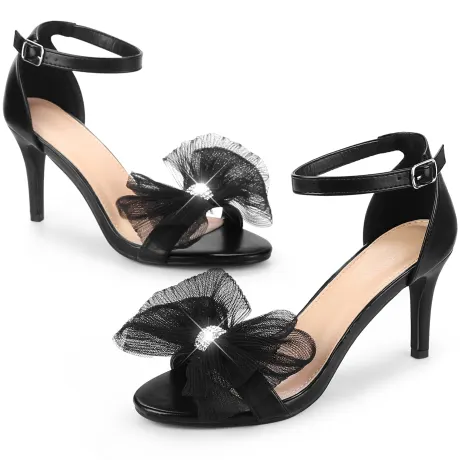 Allegra K- Stiletto Heel Bow Ankle Strap Sandals