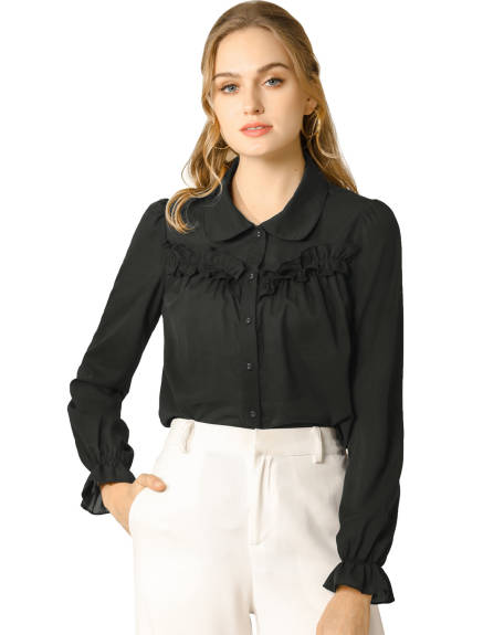 Allegra K- Ruffle Peter Pan Collar Shirt