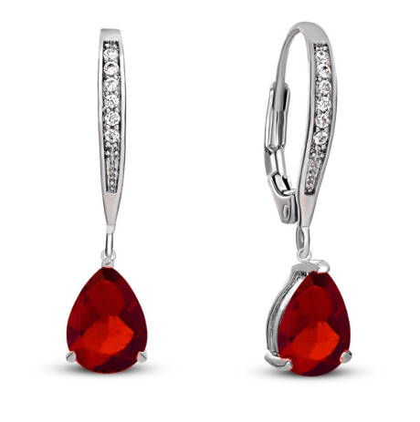 Genevive Sterling Silver White Gold Plating with Colored Cubic Zirconia Teardrop Earrings