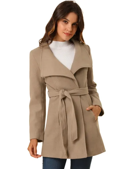 Allegra K- Manteau long classique à col montant et ceinture