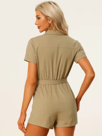 Allegra K - Summer Shorts Tie Waist Cargo Rompers