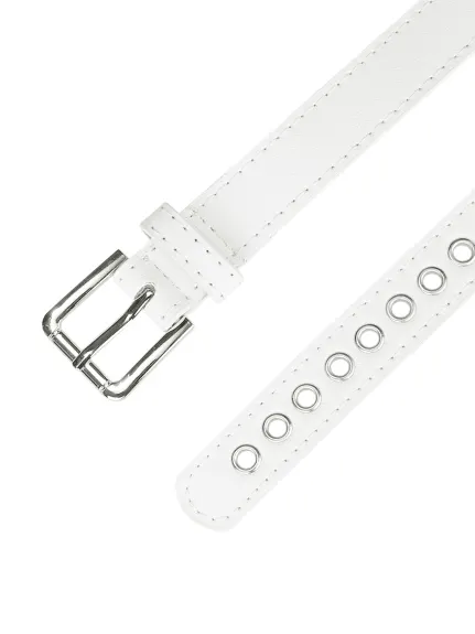 Allegra K- Grommet PU Leather Metal Pin Buckle Belt