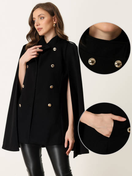 Allegra K - Slit Sleeve Double Breasted Cloak Coat