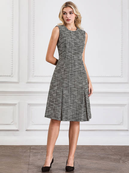 Hobemty - Plaid Sleeveless A-Line Tweed Dress