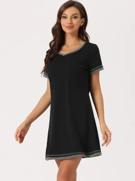 cheibear - Contrast Color V Neck Summer Nightshirt