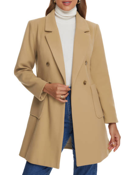 Allegra K - Notch Lapel Classic Double Breasted Peacoat