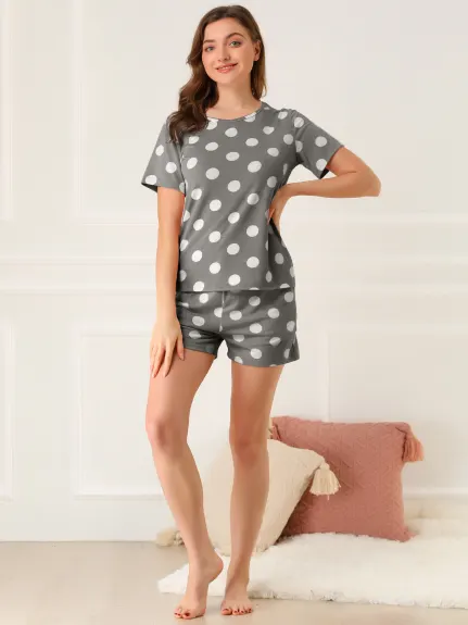 Allegra K- Short Pajama Set Cute Polka Dots Nightwear