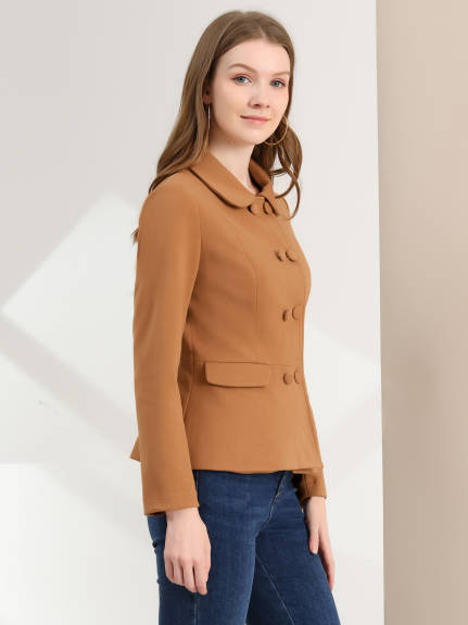 Allegra K- Peter Pan Collar Peacoat Double Breasted Short Coat