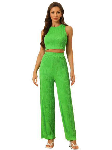 Allegra K - Sleeveless Crop Top Wide Leg Pants Outfits