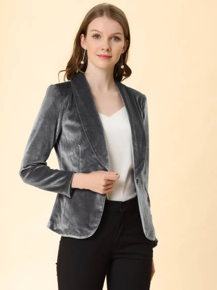 Allegra K- Shawl Collar One Button Velvet Blazer