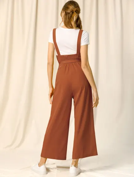 Allegra K- Wide Leg Belted Button Jumpsuit Overall