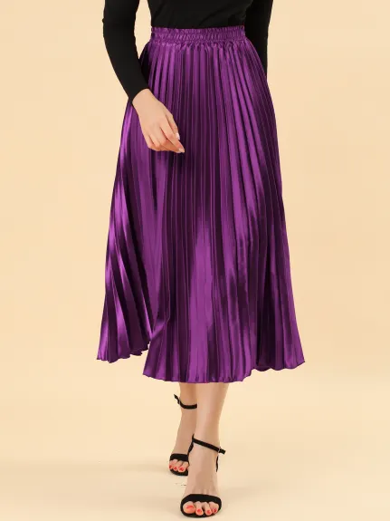 Allegra K - Elastic Waist Accordion Pleated Midi Skirt