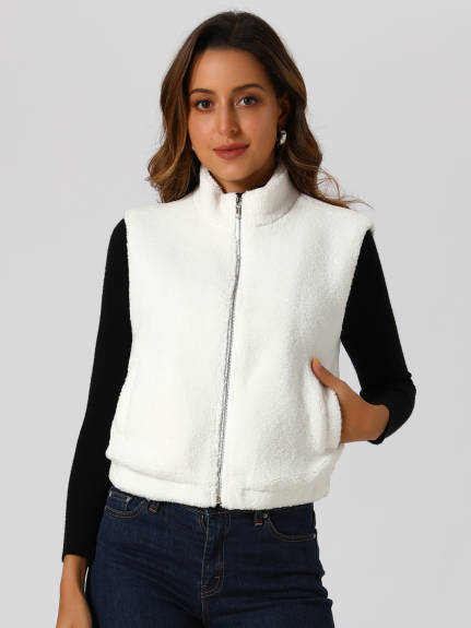 Allegra K- Gilet d'hiver sans manches en polaire duveteuse