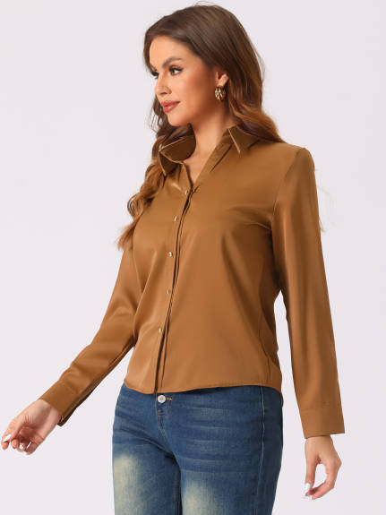 Allegra K- V Neck Long Sleeve Chiffon Work Shirt