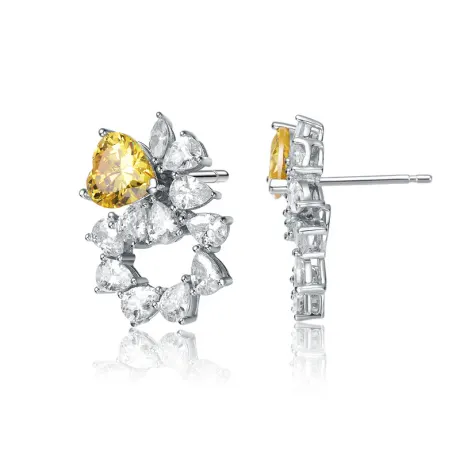 Genevive Sterling Silver White Gold Plated with Yellow Cubic Zirconia Floral Stud Butterfly Earrings