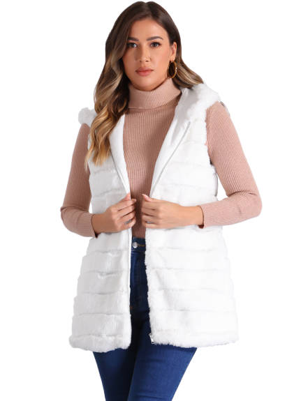 INSPIRE CHIC - Sleeveless Faux Fur Hooded Vest