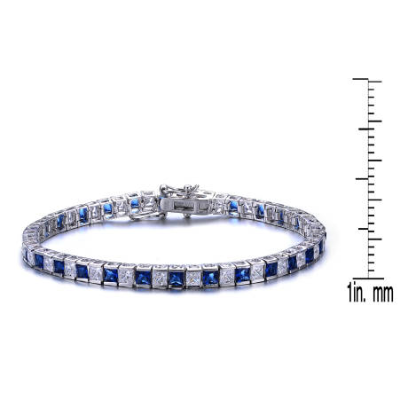 Genevive Sterling Silver with Colored Square Cubic Zirconia Stylish Tennis Bracelet