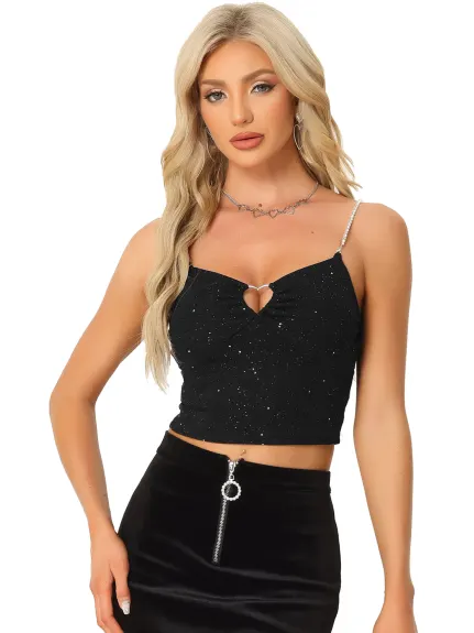 Allegra K - Sparkly Cut Out Cami Crop Top