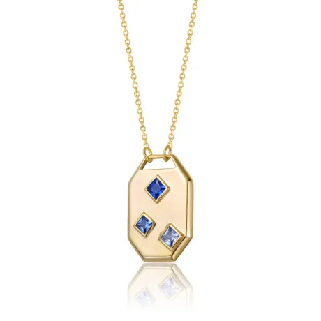 Collier avec pendentif en forme de plaque d'identité militaire géométrique en plaqué or 14 carats et zircones cubiques multicolores de Rachel Glauber