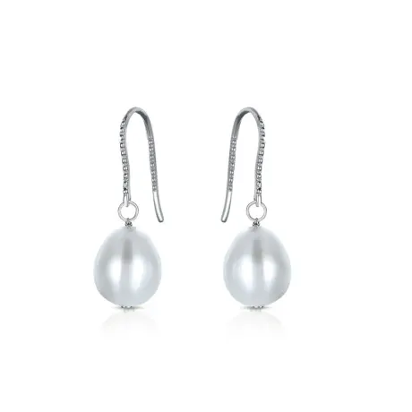 Genevive Sterling Silver White Gold Plated with Colored Pearl Drop Earrings