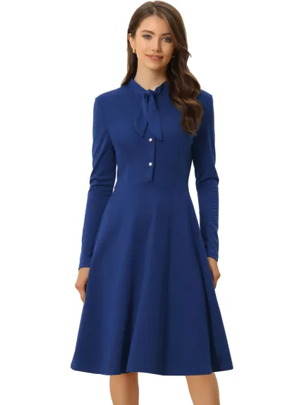 Allegra K- Tie Neck Knit Long Sleeve Midi Sheath Dress