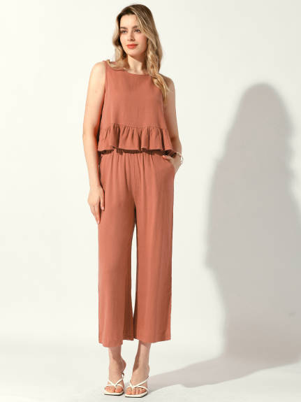 Allegra K- Crop Tank and Track Pants Lounge Set