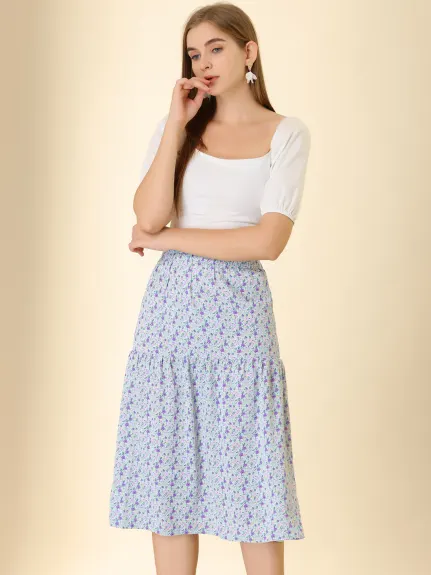 Allegra K- Vintage A-Line Elastic Waist Floral Midi Skirt