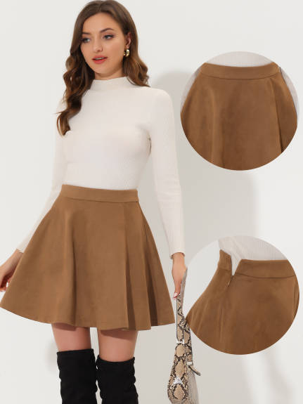 Allegra K- Faux Suede A-line Mini Skirt