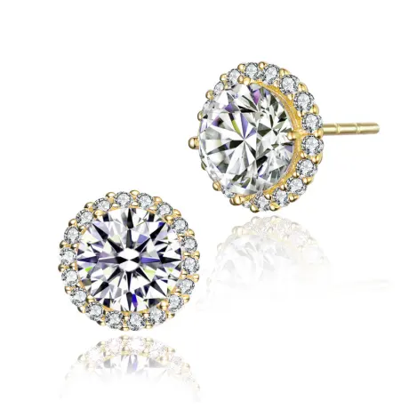 Genevive Sterling Silver with Colored Cubic Zirconia Round Halo Stud Earrings