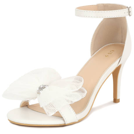 Allegra K- Stiletto Heel Bow Ankle Strap Sandals