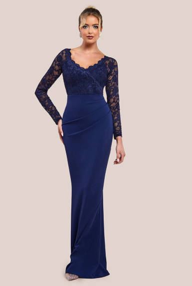 Goddiva - Scalloped Lace & Scuba Maxi Dress