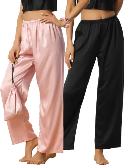 cheibear - Wide-leg Elastic Waist Long Sleep Pants