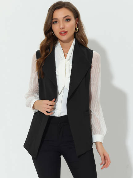 Allegra K- Sleeveless Blazer Shawl Collar Belted Jacket