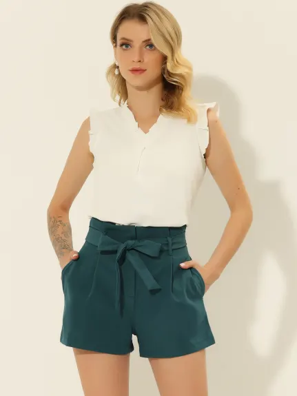 Allegra K- Bow Belt High Paper Bag Waist Shorts