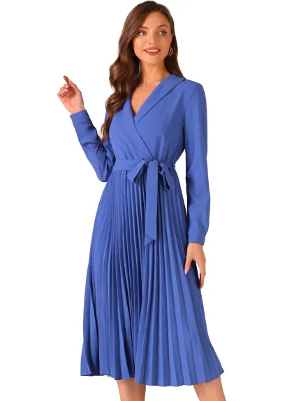 Allegra K - Robe Midi à Col Châle Plissé