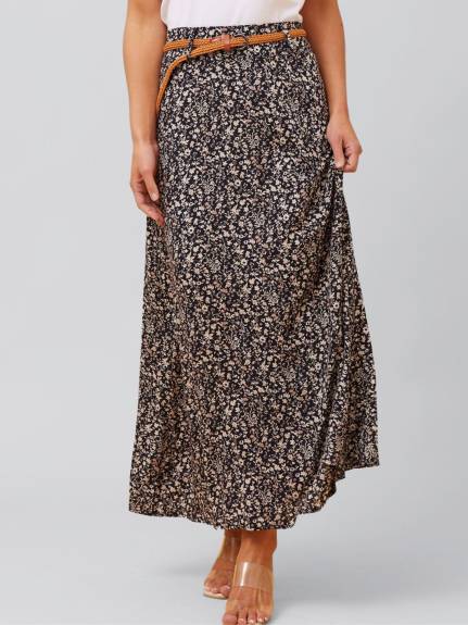 Annick - Cassie Long Skirt Ditsy Print Belt Included