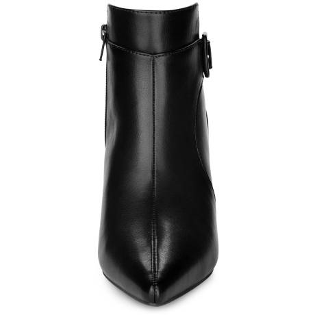 Allegra K - Pointy Toe Zipper Buckle Decor Ankle Boots