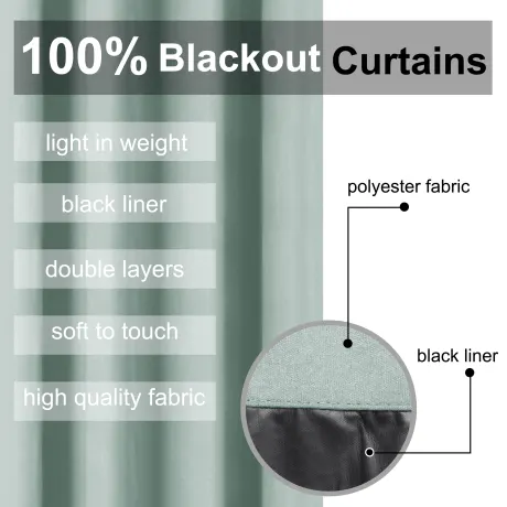 PiccoCasa- 100% Blackout Waterproof Grommet Curtains with Black Liner, 2 Panels Set 52 x 84 Inch