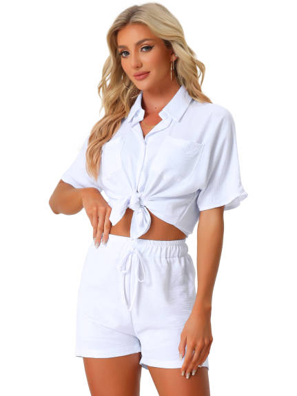 Allegra K - Linen Shirts and Shorts Casual Outfits