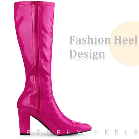 Allegra K - Patent Leather Knee High GoGo Boots