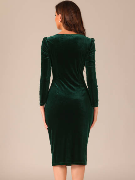 Allegra K - Mermaid Velvet Long Sleeve Bodycon Dress