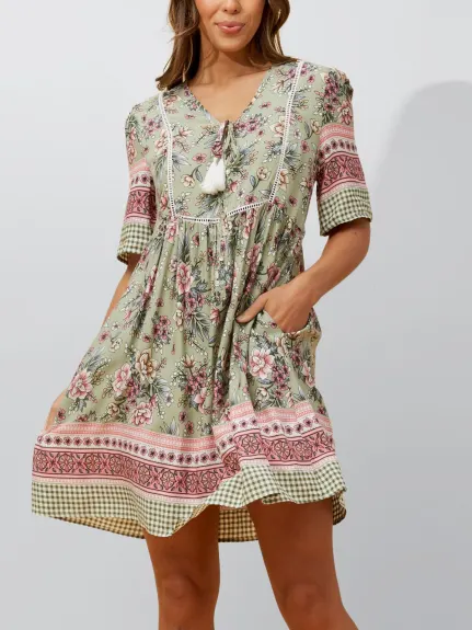 Annick - Gloria Short Dress A-Line Floral Print Green