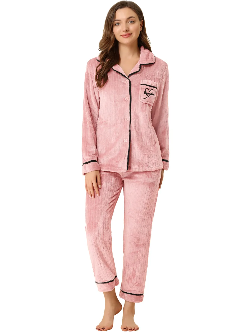 Allegra K - Flannel Button Down Winter Pajama Sets