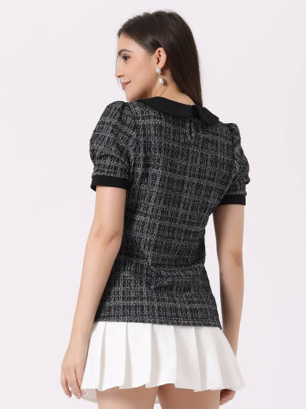 Allegra K- Peter Pan Collar Tweed Blouse