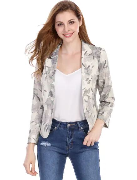 Allegra K- Open Front Casual Crop Suit Blazer Jacket