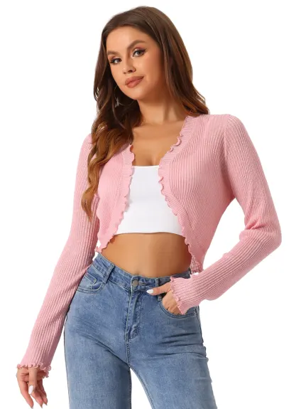 Allegra K- Crop Knit Open Front Cardigan